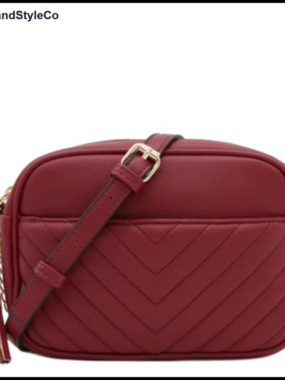 Chevron Quilted Crossbody Camera Bag with Chain Strap and Tassel